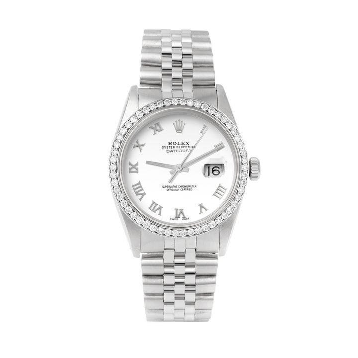 Rolex Datejust 36mm STAINLESS STEEL 16234 White  Dial | Roman Hour Markers | 1 ct Diamond Bezel