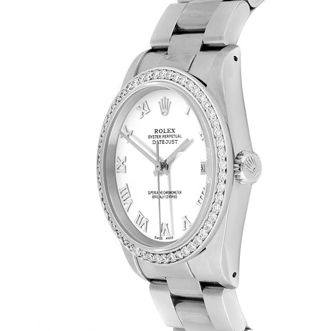 Rolex Datejust 36mm STAINLESS STEEL 16234 White  Dial | Roman Hour Markers | 1 ct Diamond Bezel