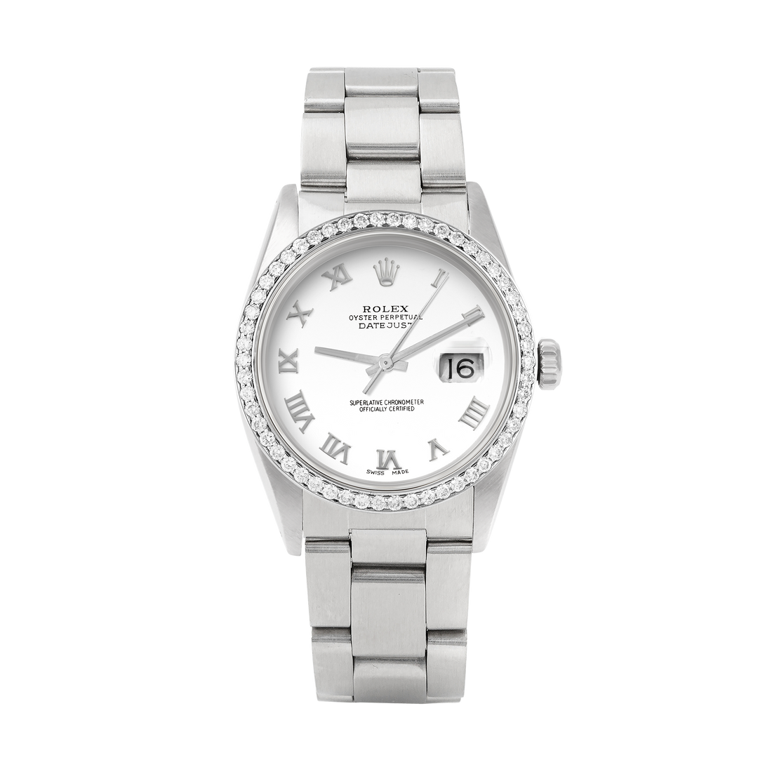 Rolex Datejust 36mm STAINLESS STEEL 16234 White  Dial | Roman Hour Markers | 1 ct Diamond Bezel