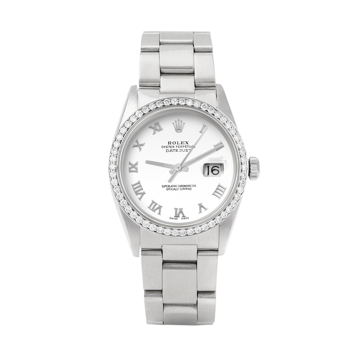 Rolex Datejust 36mm STAINLESS STEEL 16234 White  Dial | Roman Hour Markers | 1 ct Diamond Bezel