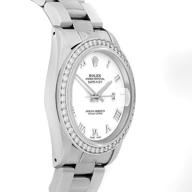 Rolex Datejust 36mm STAINLESS STEEL 16234 White Dial | Roman Hour Markers, 1.8 ct Diamond Bezel