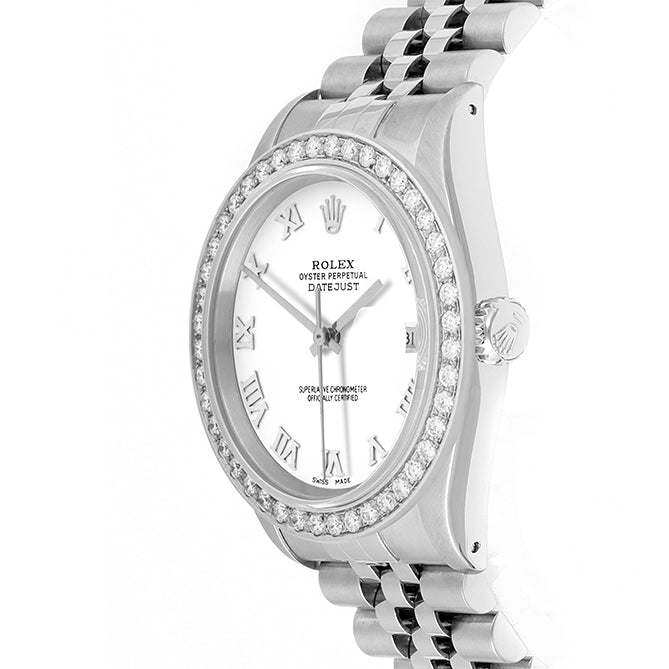Rolex Datejust 36mm STAINLESS STEEL 16234 White  Dial | Roman Hour Markers, 2 ct Diamond Bezel