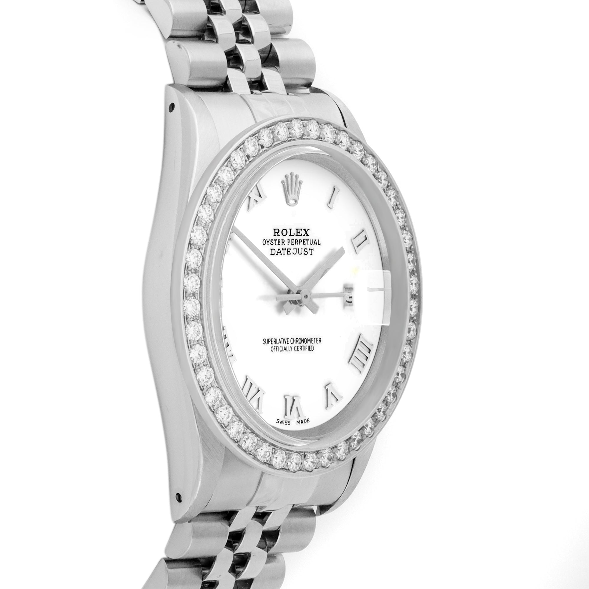 Rolex Datejust 36mm STAINLESS STEEL 16234 White  Dial | Roman Hour Markers, 2 ct Diamond Bezel