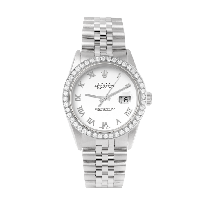 Rolex Datejust 36mm STAINLESS STEEL 16234 White  Dial | Roman Hour Markers, 2 ct Diamond Bezel