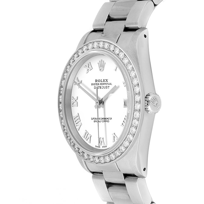 Rolex Datejust 36mm STAINLESS STEEL 16234 White  Dial | Roman Hour Markers, 2 ct Diamond Bezel