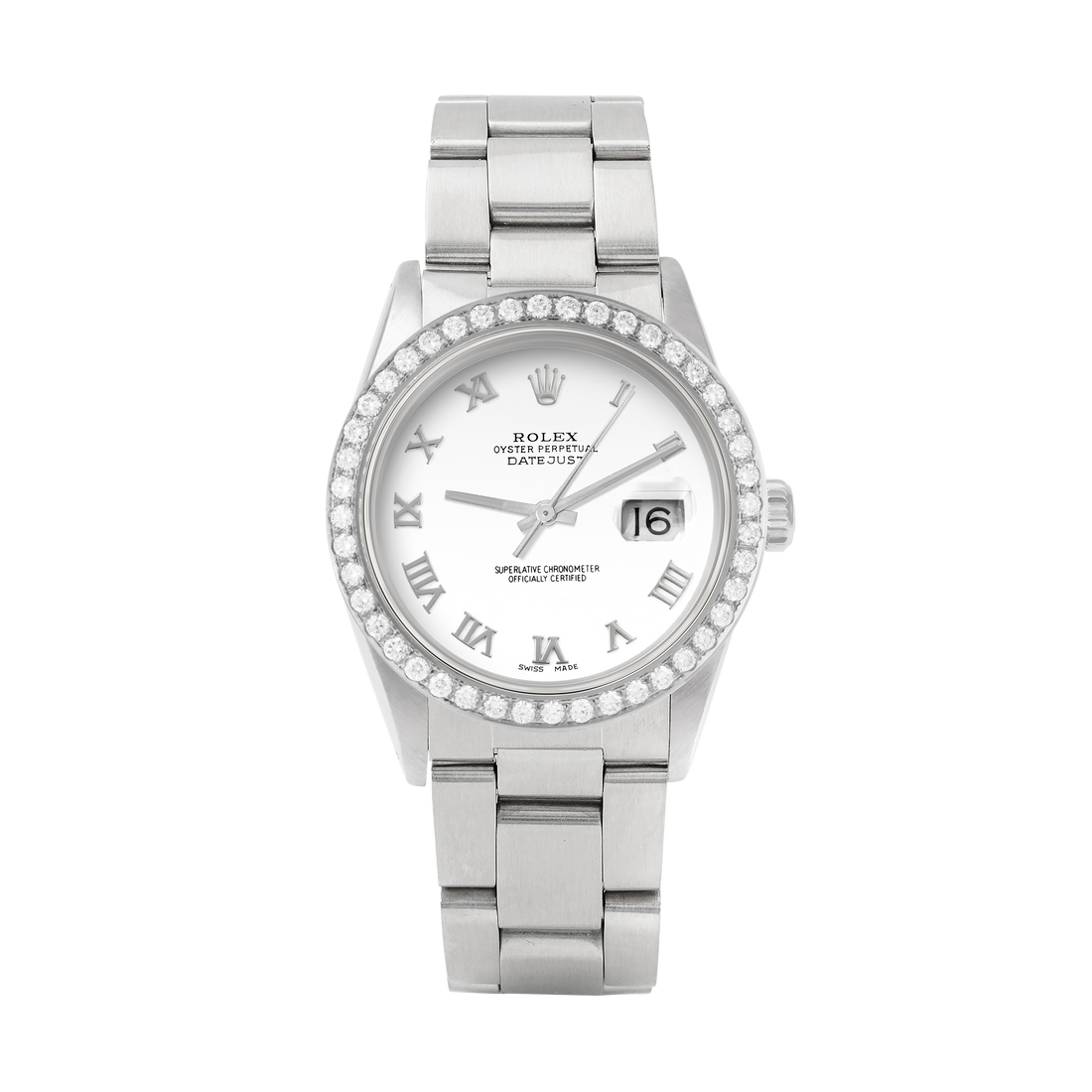 Rolex Datejust 36mm STAINLESS STEEL 16234 White  Dial | Roman Hour Markers, 2 ct Diamond Bezel