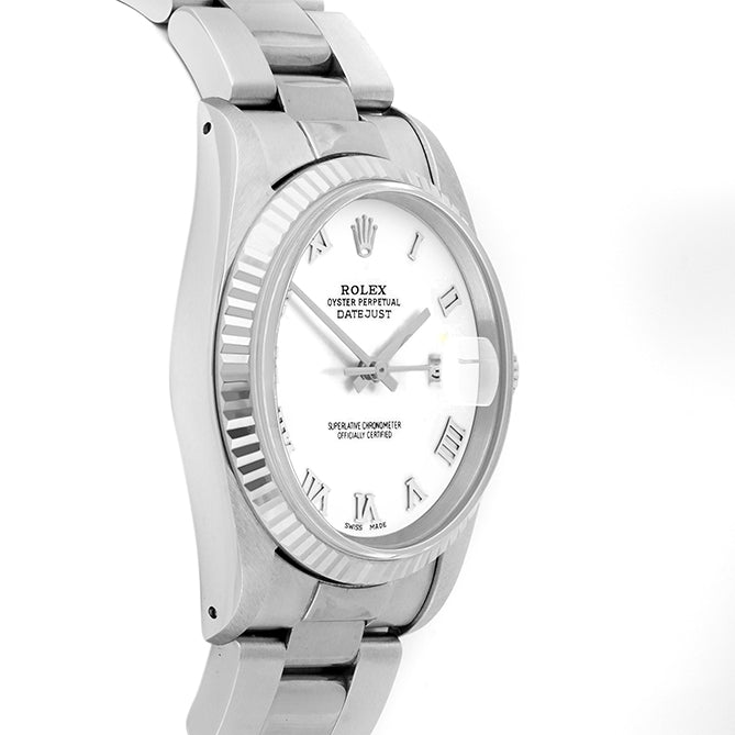 Rolex Datejust 36mm STAINLESS STEEL 16234 White Dial | Roman Hour Markers | Fluted  Bezel