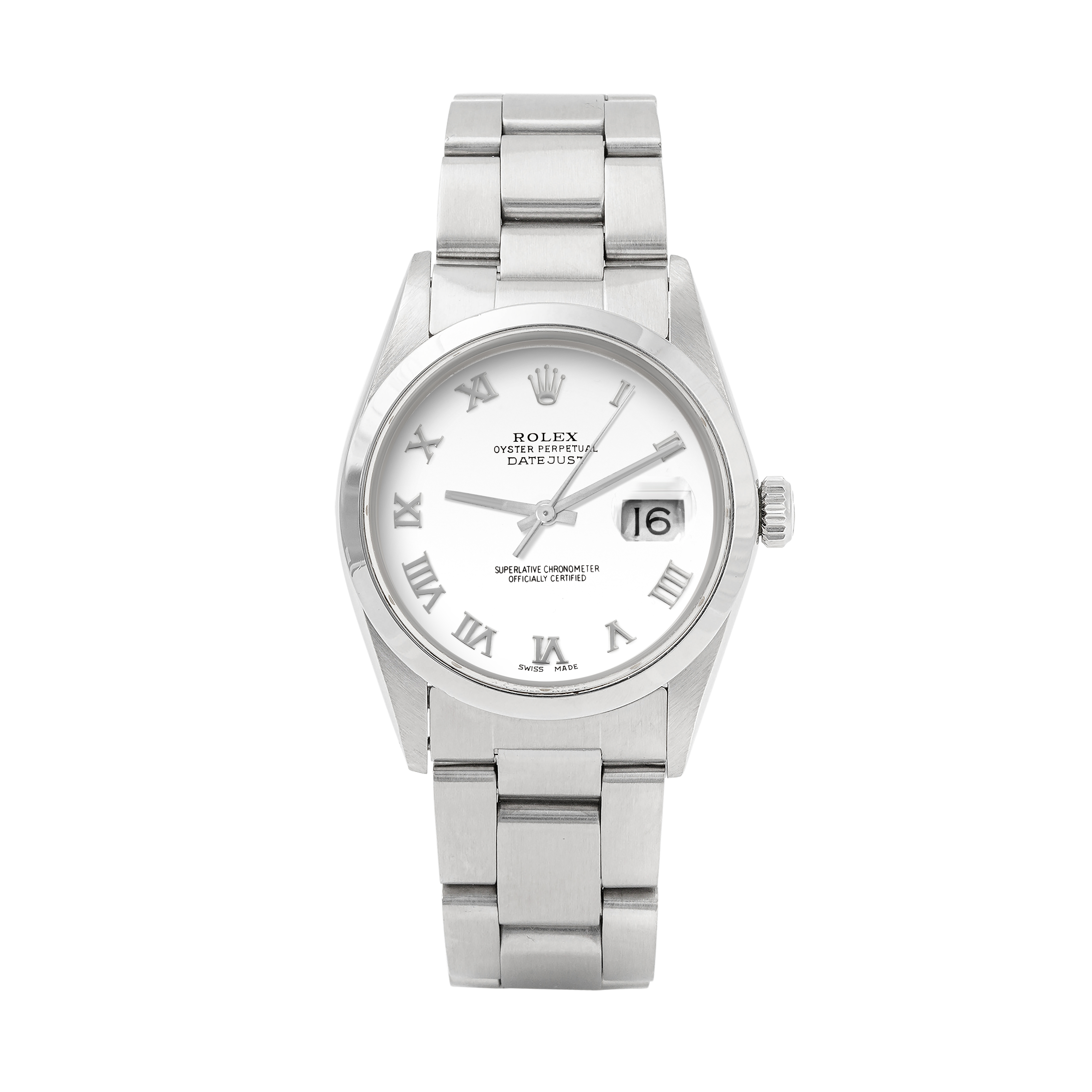Rolex Datejust 36mm STAINLESS STEEL 16200  White Dial | Roman Hour Markers | Smooth Bezel