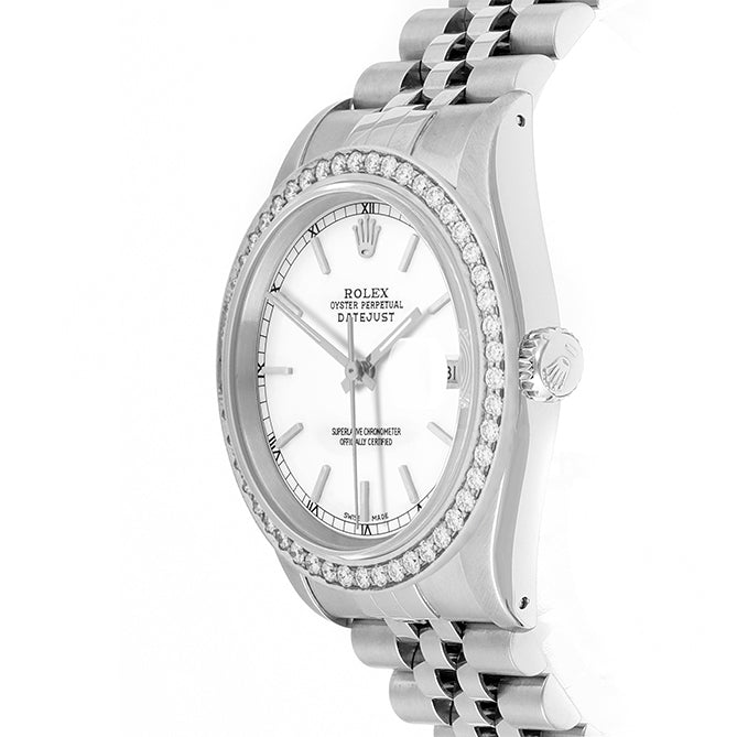 Rolex Datejust 36mm STAINLESS STEEL 16234 White  Dial | Stick Hour Markers | 1.8ct Diamond Bezel