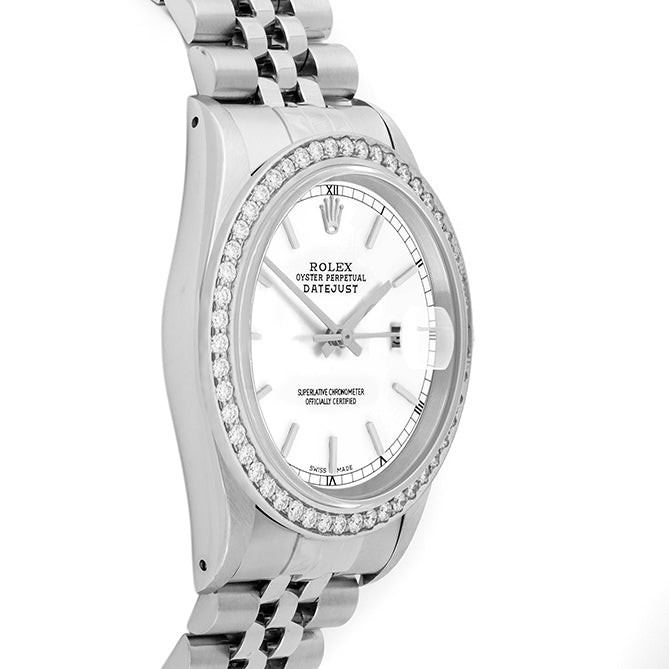 Rolex Datejust 36mm STAINLESS STEEL 16234 White  Dial | Stick Hour Markers | 1.8ct Diamond Bezel
