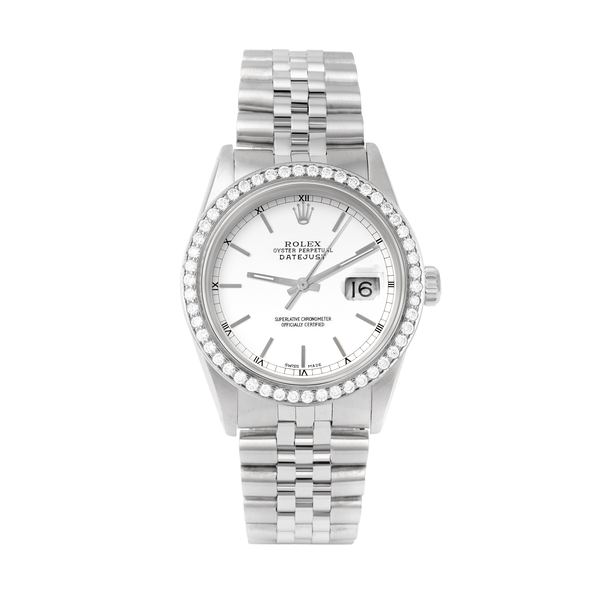 Rolex Datejust 36mm STAINLESS STEEL 16234 White  Dial | Stick Hour Markers | 1.8ct Diamond Bezel