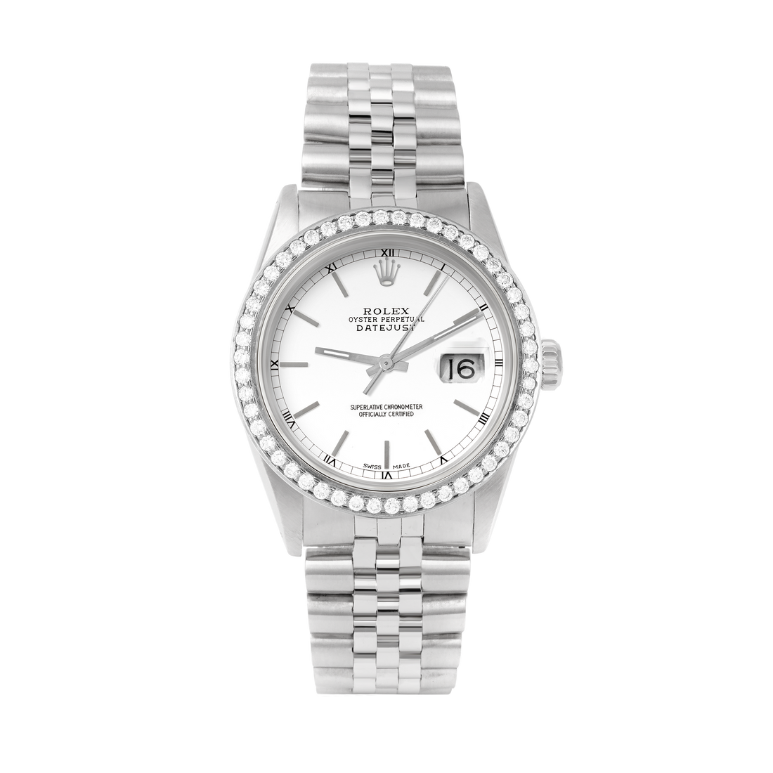 Rolex Datejust 36mm STAINLESS STEEL 16234 White  Dial | Stick Hour Markers | 1.8ct Diamond Bezel
