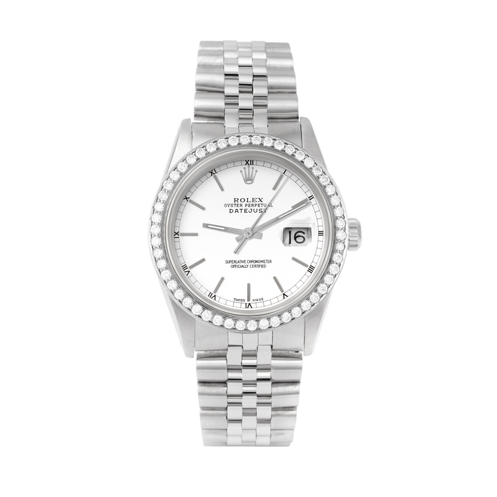Rolex Datejust 36mm STAINLESS STEEL 16234 White  Dial | Stick Hour Markers | 1.8ct Diamond Bezel