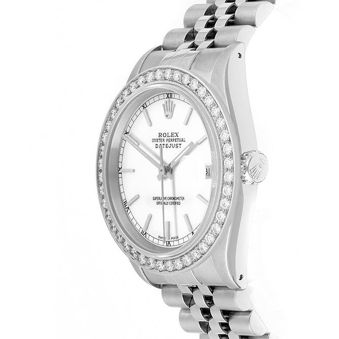 Rolex Datejust 36mm STAINLESS STEEL 16234 White  Dial | Sticks Hour Markers, 2 ct Diamond Bezel