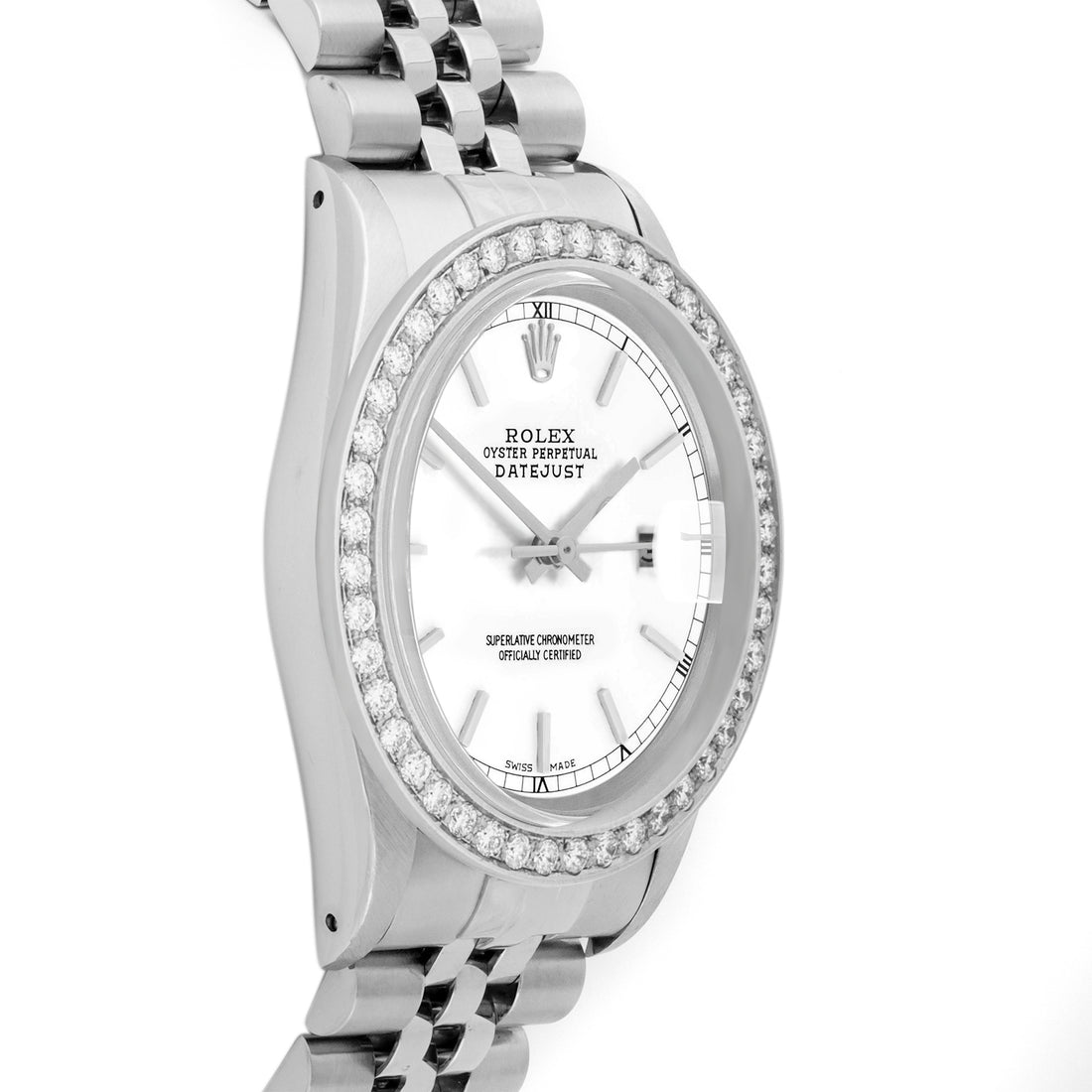Rolex Datejust 36mm STAINLESS STEEL 16234 White  Dial | Sticks Hour Markers, 2 ct Diamond Bezel