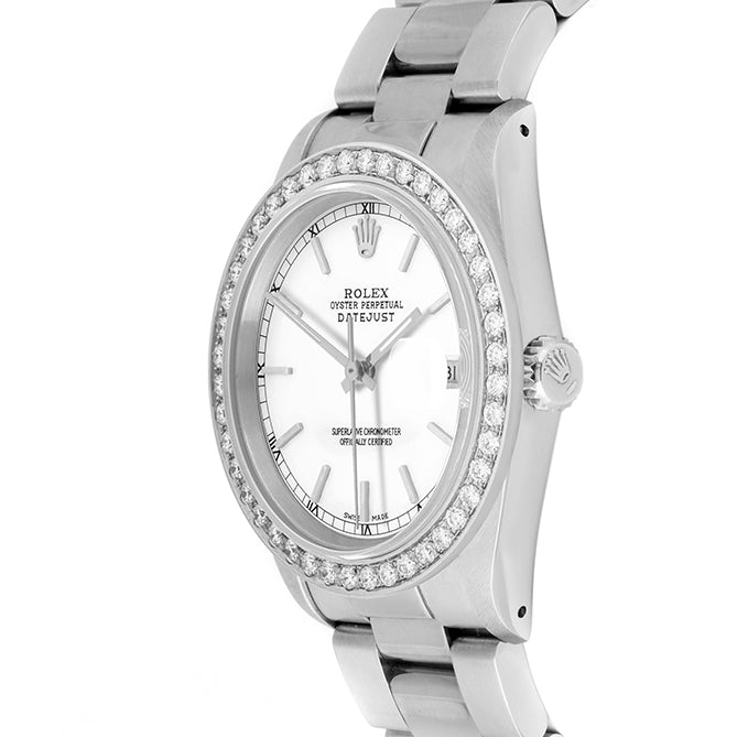 Rolex Datejust 36mm STAINLESS STEEL 16234 White  Dial | Sticks Hour Markers, 2 ct Diamond Bezel