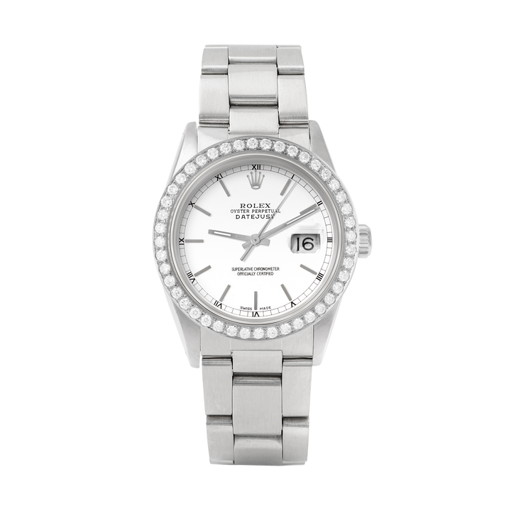 Rolex Datejust 36mm STAINLESS STEEL 16234 White  Dial | Sticks Hour Markers, 2 ct Diamond Bezel