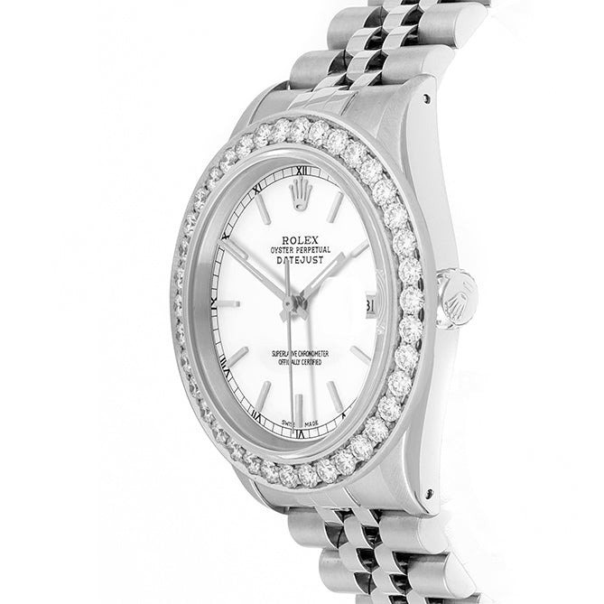 Rolex Datejust 36mm STAINLESS STEEL 16234 White Dial | Stick Hour Markers, 2.5 ct Diamond Bezel