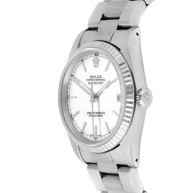 Rolex Datejust 36mm STAINLESS STEEL 16234 White Dial | Stick Hour Markers | Fluted  Bezel