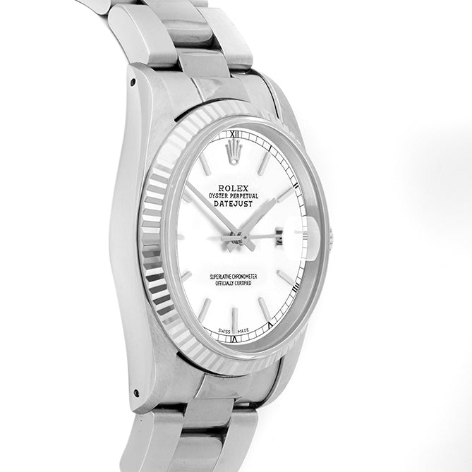 Rolex Datejust 36mm STAINLESS STEEL 16234 White Dial | Stick Hour Markers | Fluted  Bezel