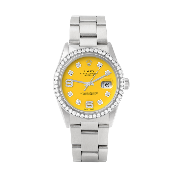 Rolex Datejust 36mm STAINLESS STEEL 16234 Yellow Dial | 6&9 Diamond |Diamond Hour Markers | 1.8 ct Diamond Bezel