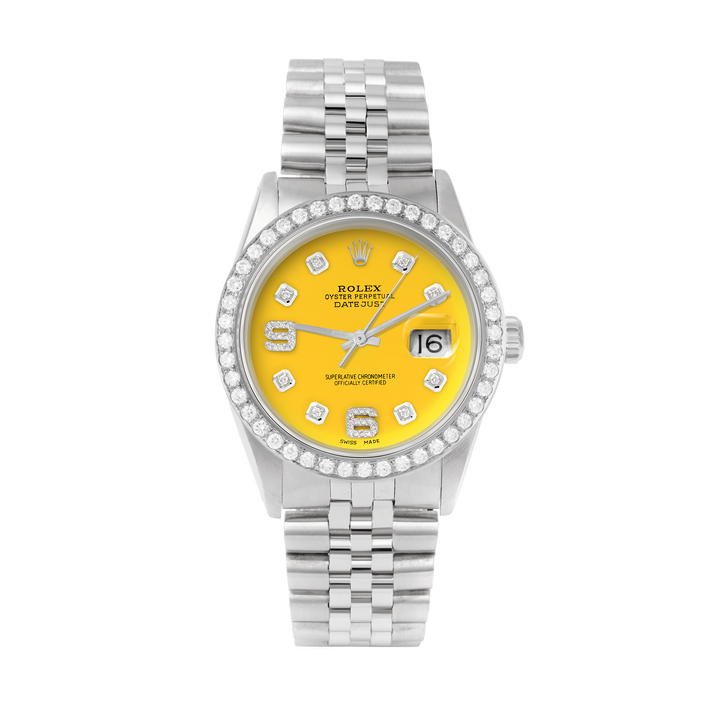Rolex Datejust 36mm STAINLESS STEEL 16234 Yellow  Dial | 6&9 Diamond Hour Markers | 2 ct Diamond Bezel