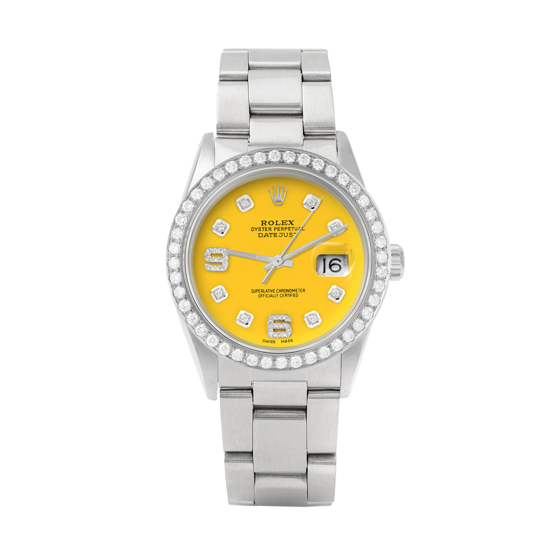 Rolex Datejust 36mm STAINLESS STEEL 16234 Yellow  Dial | 6&9 Diamond Hour Markers | 2 ct Diamond Bezel