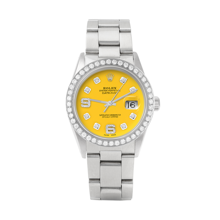 Rolex Datejust 36mm STAINLESS STEEL 16234 Yellow  Dial | 6&9 Diamond Hour Markers | 2 ct Diamond Bezel