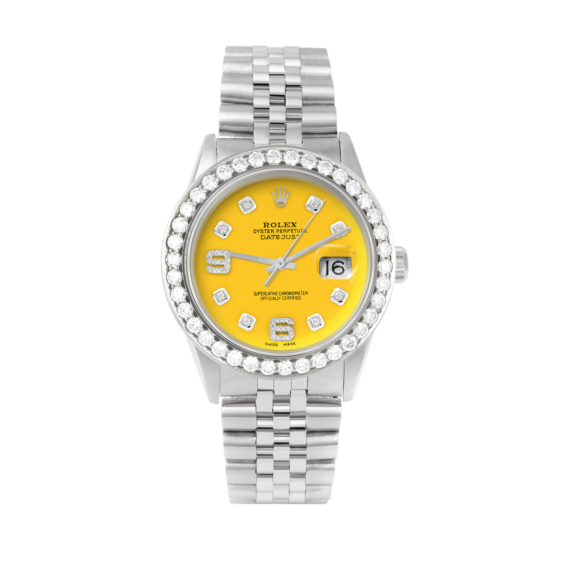 Rolex Datejust 36mm STAINLESS STEEL 16234 Yellow  Dial |6&9 Diamond Hour Markers | 2.5 ct Diamond Bezel