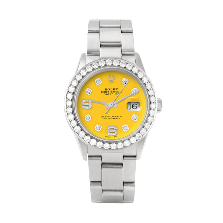 Rolex Datejust 36mm STAINLESS STEEL 16234 Yellow  Dial |6&9 Diamond Hour Markers | 2.5 ct Diamond Bezel