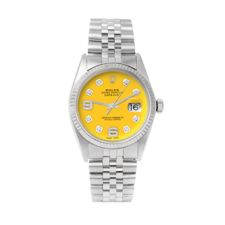 Rolex Datejust 36mm STAINLESS STEEL 16234  Yellow Dial | 6&9 Diamond | Fluted Bezel