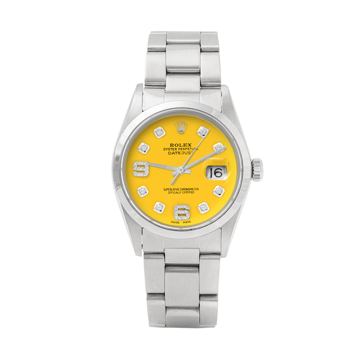 Rolex Datejust 36mm STAINLESS STEEL 16234 Yellow Dial | 6&9 Diamond | Smooth Bazel