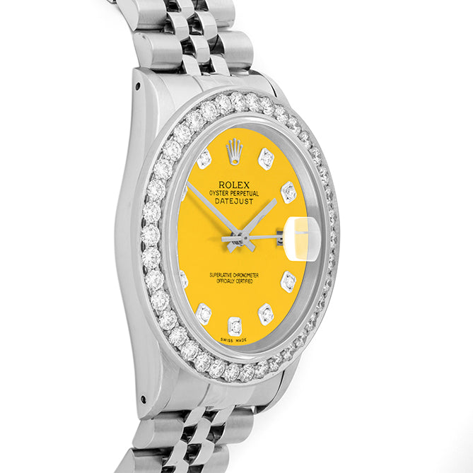 Rolex Datejust 36mm STAINLESS STEEL 16234 Yellow  Dial | Diamond Hour Markers | 2.5 ct Diamond Bezel