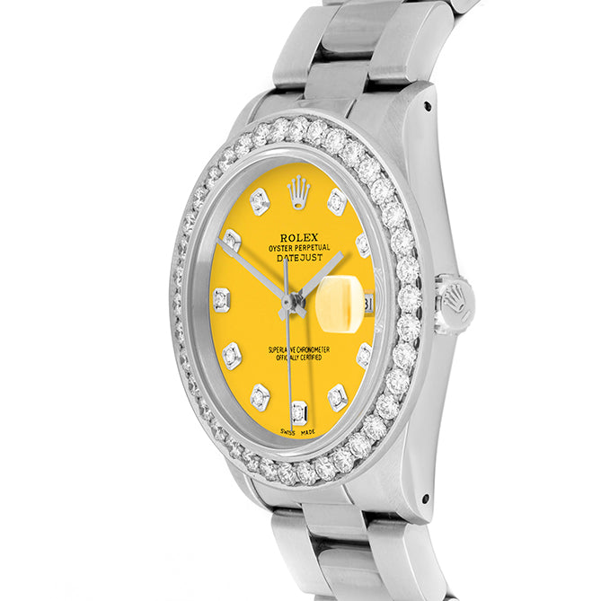 Rolex Datejust 36mm STAINLESS STEEL 16234 Yellow  Dial | Diamond Hour Markers | 2.5 ct Diamond Bezel