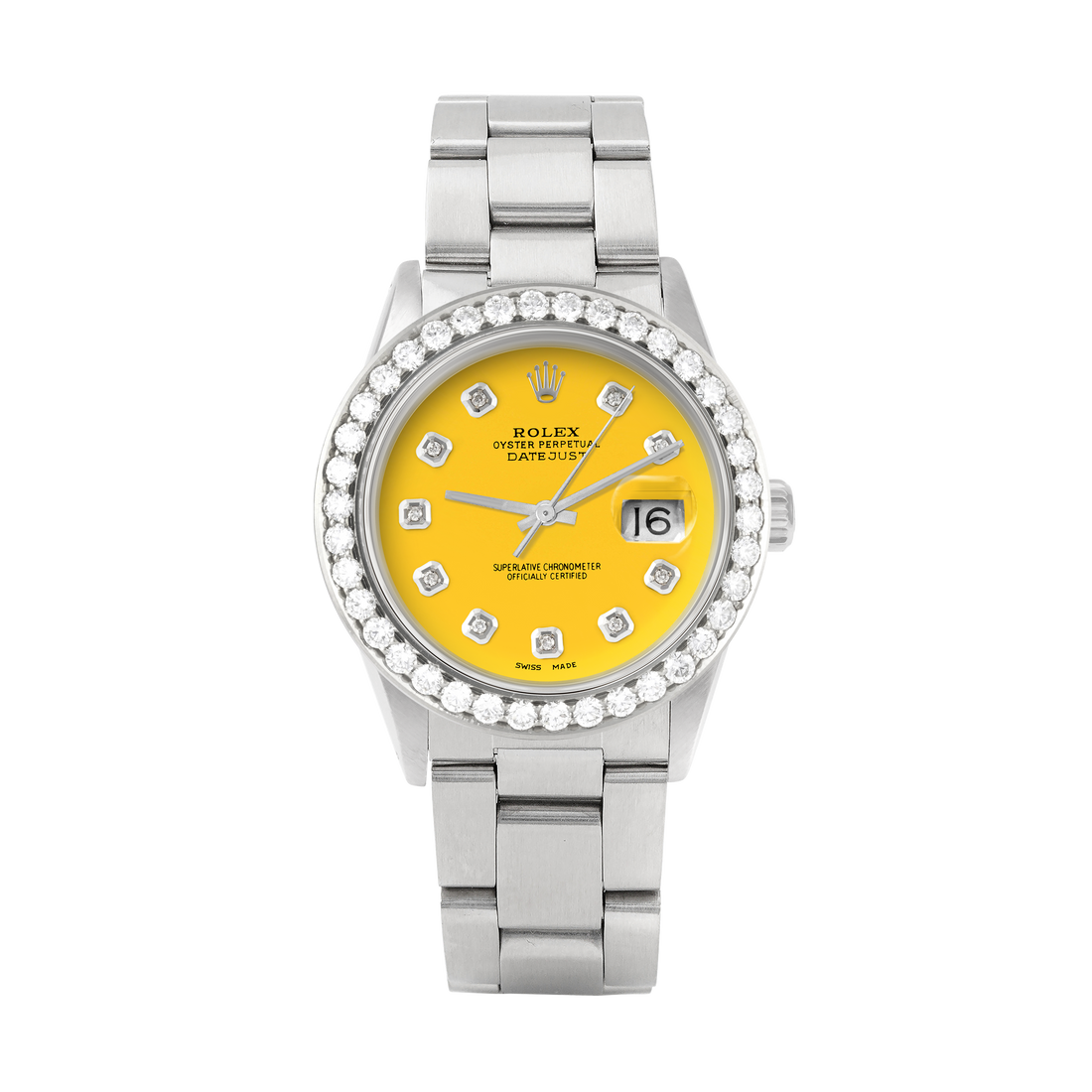 Rolex Datejust 36mm STAINLESS STEEL 16234 Yellow  Dial | Diamond Hour Markers | 2.5 ct Diamond Bezel