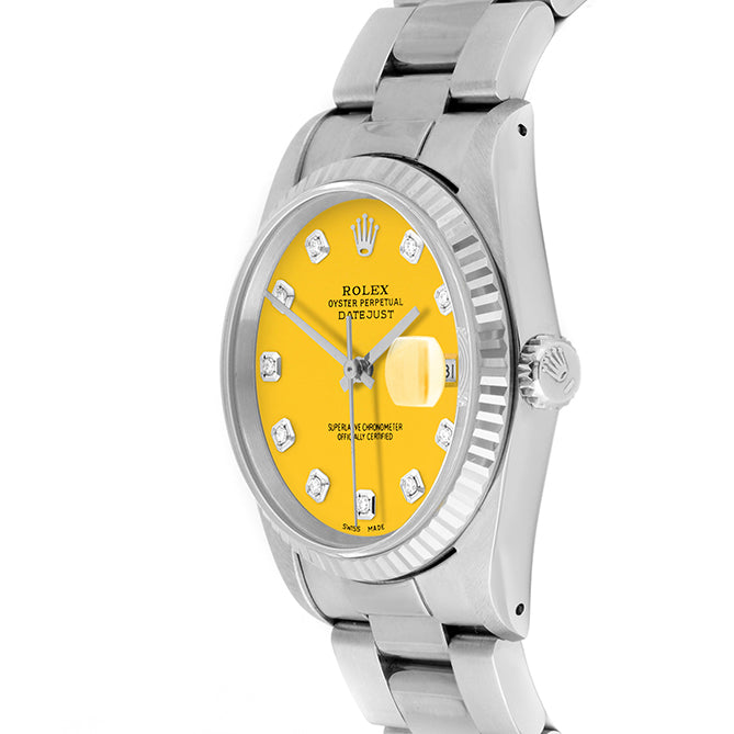 Rolex Datejust 36mm STAINLESS STEEL 16234 Yellow  Dial | Diamond Hour Markers | Fluted Bezel