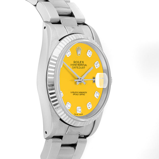 Rolex Datejust 36mm STAINLESS STEEL 16234 Yellow  Dial | Diamond Hour Markers | Fluted Bezel