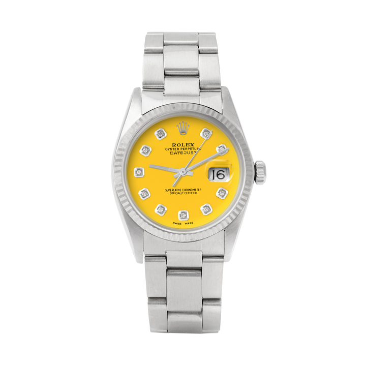 Rolex Datejust 36mm STAINLESS STEEL 16234 Yellow  Dial | Diamond Hour Markers | Fluted Bezel