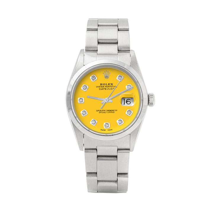 Rolex Datejust 36mm STAINLESS STEEL 16200 Yellow Dial | Diamond Hour Markers | Smooth Bezel