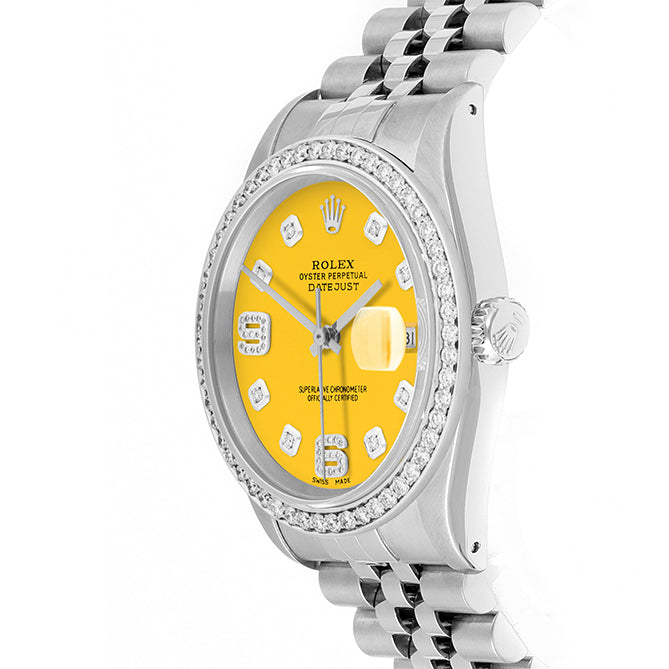 Rolex Datejust 36mm STAINLESS STEEL 16234 Yellow Dial | 6&9 Diamond |Diamond Hour Markers | 1 ct Diamond Bezel