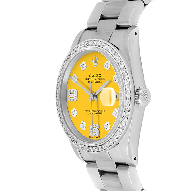 Rolex Datejust 36mm STAINLESS STEEL 16234 Yellow Dial | 6&9 Diamond |Diamond Hour Markers | 1 ct Diamond Bezel