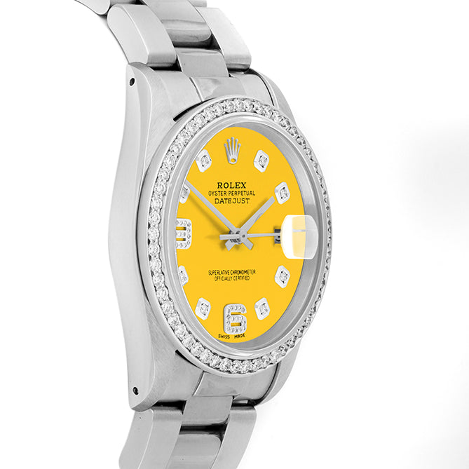 Rolex Datejust 36mm STAINLESS STEEL 16234 Yellow Dial | 6&9 Diamond |Diamond Hour Markers | 1 ct Diamond Bezel