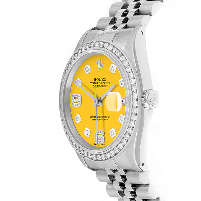 Rolex Datejust 36mm STAINLESS STEEL 16234 Yellow Dial | 6&9 Diamond |Diamond Hour Markers | 1.8 ct Diamond Bezel