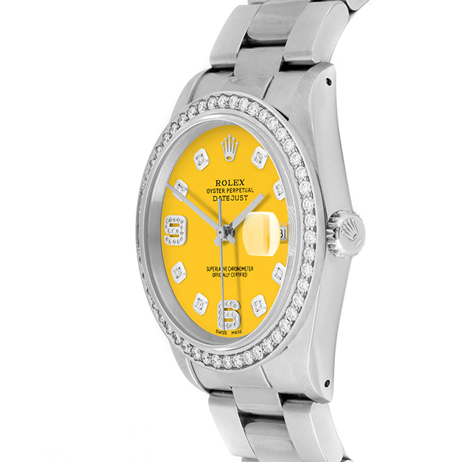 Rolex Datejust 36mm STAINLESS STEEL 16234 Yellow Dial | 6&9 Diamond |Diamond Hour Markers | 1.8 ct Diamond Bezel