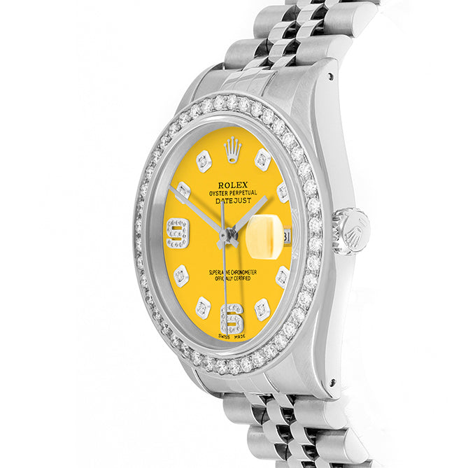 Rolex Datejust 36mm STAINLESS STEEL 16234 Yellow  Dial | 6&9 Diamond Hour Markers | 2 ct Diamond Bezel