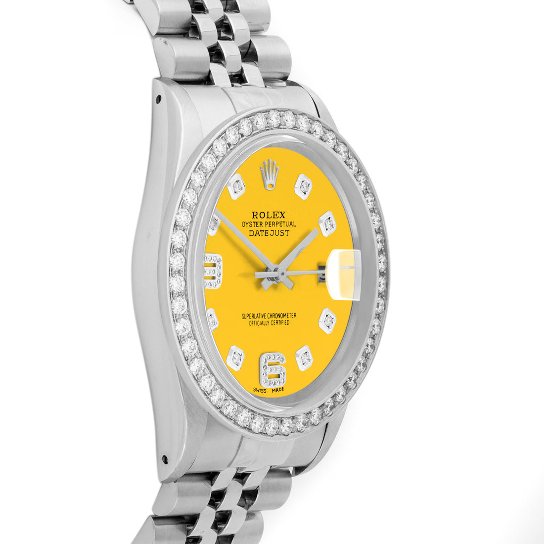 Rolex Datejust 36mm STAINLESS STEEL 16234 Yellow  Dial | 6&9 Diamond Hour Markers | 2 ct Diamond Bezel