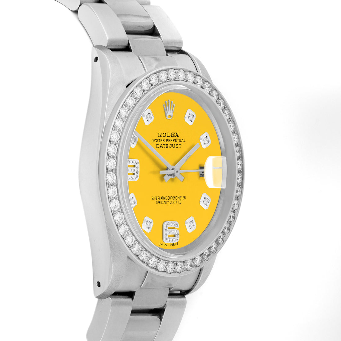 Rolex Datejust 36mm STAINLESS STEEL 16234 Yellow  Dial | 6&9 Diamond Hour Markers | 2 ct Diamond Bezel