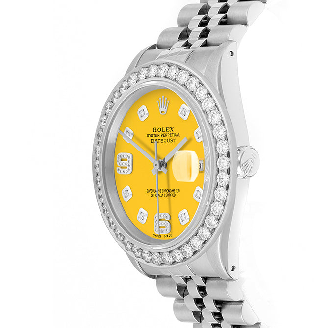 Rolex Datejust 36mm STAINLESS STEEL 16234 Yellow  Dial |6&9 Diamond Hour Markers | 2.5 ct Diamond Bezel