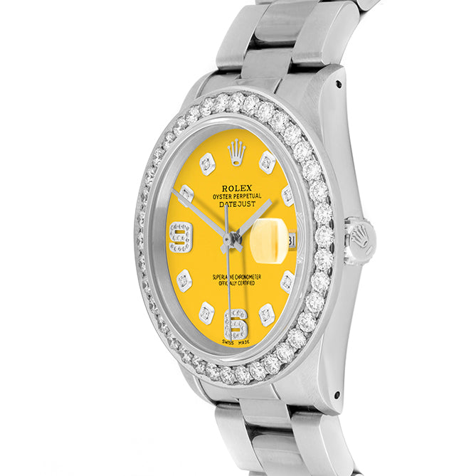 Rolex Datejust 36mm STAINLESS STEEL 16234 Yellow  Dial |6&9 Diamond Hour Markers | 2.5 ct Diamond Bezel