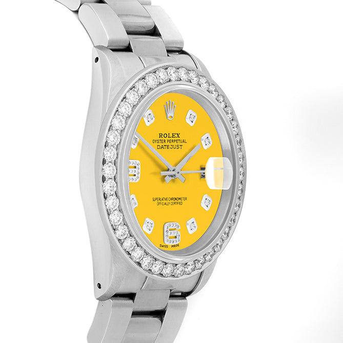 Rolex Datejust 36mm STAINLESS STEEL 16234 Yellow  Dial |6&9 Diamond Hour Markers | 2.5 ct Diamond Bezel